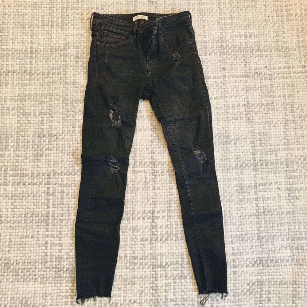 Zara distressed black skinny jeans